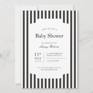 Narrow Black and White Vertical Candy Stripe Invitation