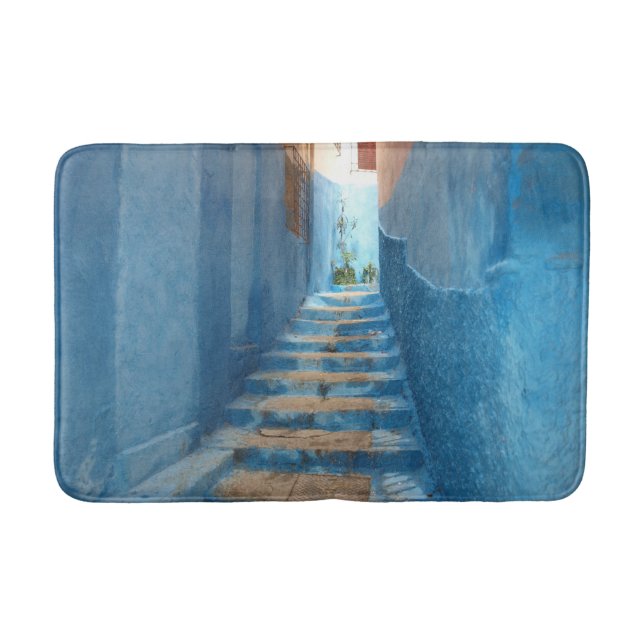 Narrow Blue Stairway in Morocco Bath Mat (Front)