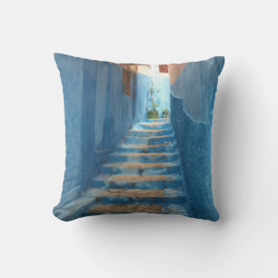Narrow Blue Stairway in Morocco Cushion