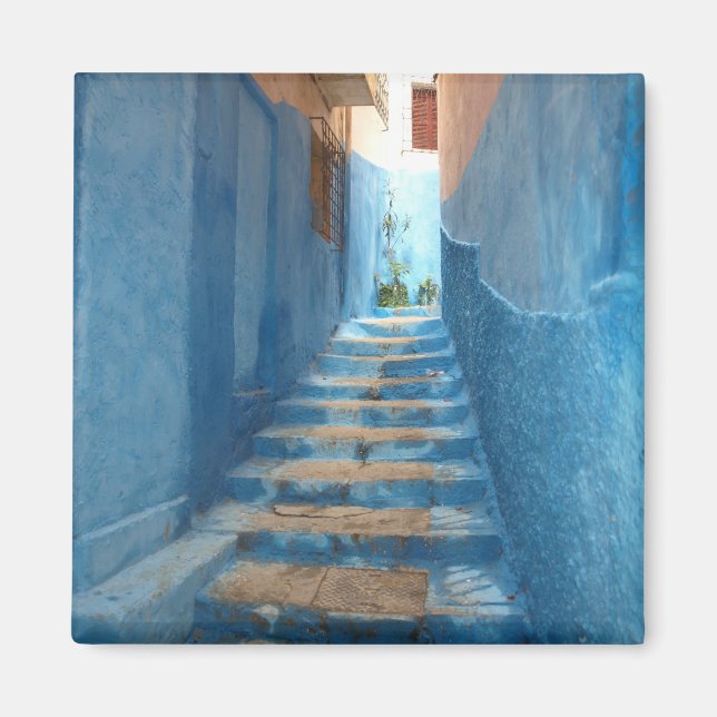 Narrow Blue Stairway in Morocco Magnet (Front)