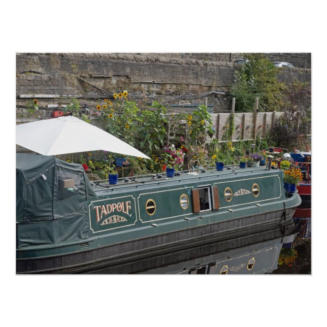 Narrow boat and flower garden poster (Front)