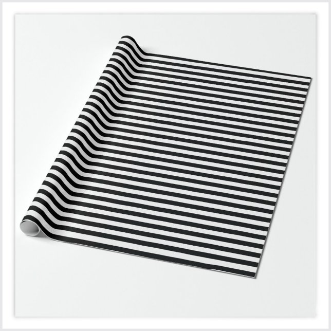 Narrow Deepest Black and White Striped Pattern Wrapping Paper (Creator Uploaded)