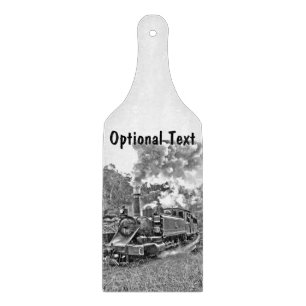 Narrow Gauge Steam Train Black and White Cutting Board