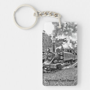 Narrow Gauge Steam Train Black and White Key Ring