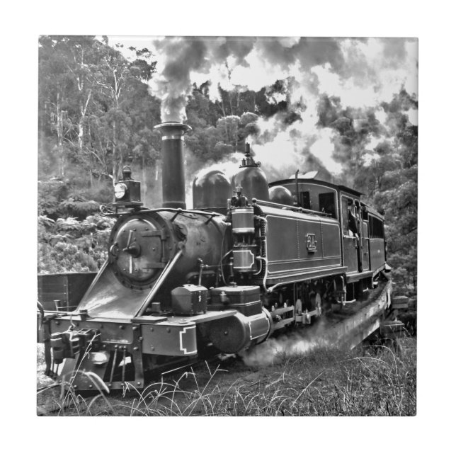 Narrow Gauge Steam Train Puffing Engine Ceramic Tile (Front)