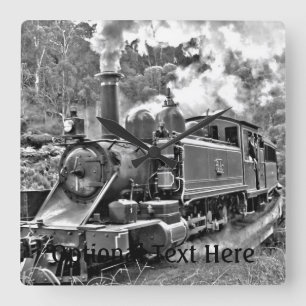 Narrow Gauge Steam Train Puffing Engine Square Wall Clock