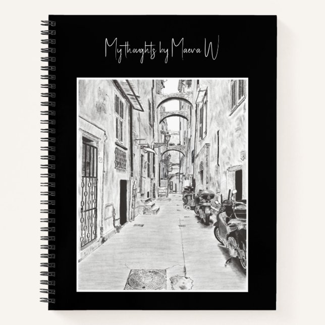 Narrow Italian street - black&white pencil art Notebook (Front)