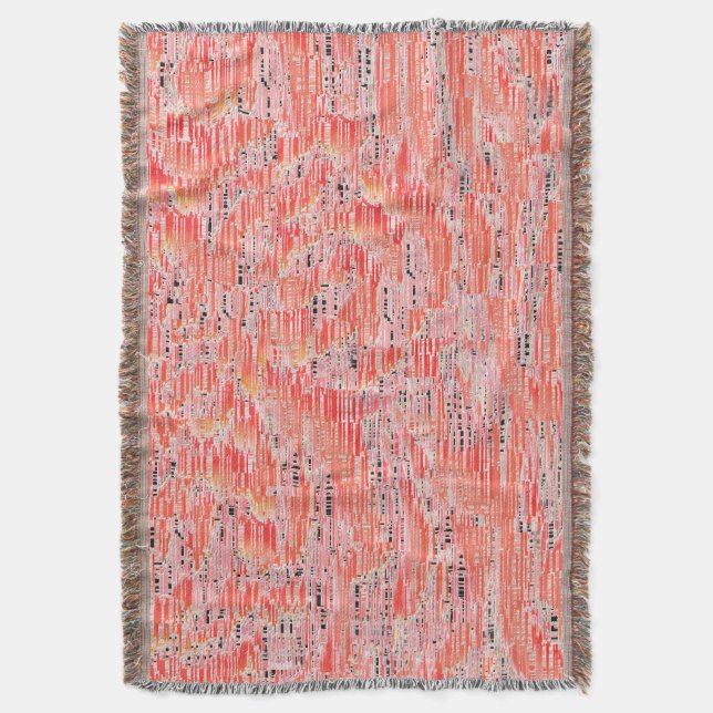 Narrow salmon and peach mosaic effect throw blanket (Front Vertical)