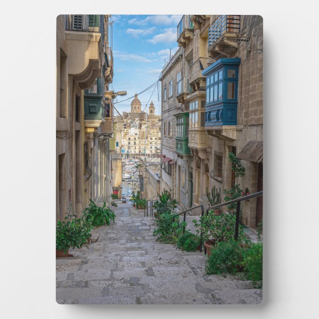 Narrow stone street in Malta Plaque (Front)