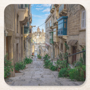 Narrow stone street in Malta Square Paper Coaster