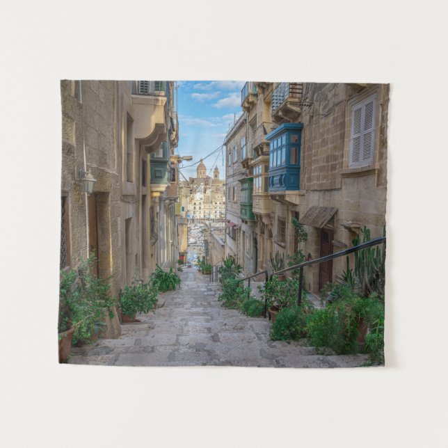 Narrow stone street in Malta Tapestry (Front (Horizontal))