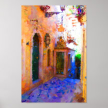 Narrow Street in Taormina Italy Yellow Purple Art