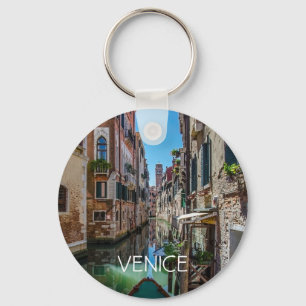 Narrow street with canal in Venice Key Ring
