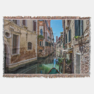 Narrow street with canal in Venice Throw Blanket