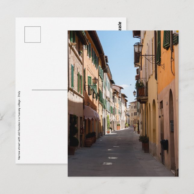 Narrow street with old facades in tuscany village postcard (Front/Back)