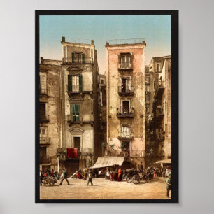 Narrow streets, Naples, Italy classic Photochrom Poster
