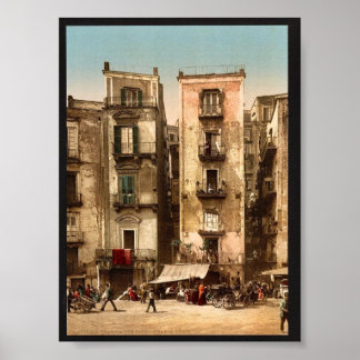 Narrow streets, Naples, Italy classic Photochrom Poster