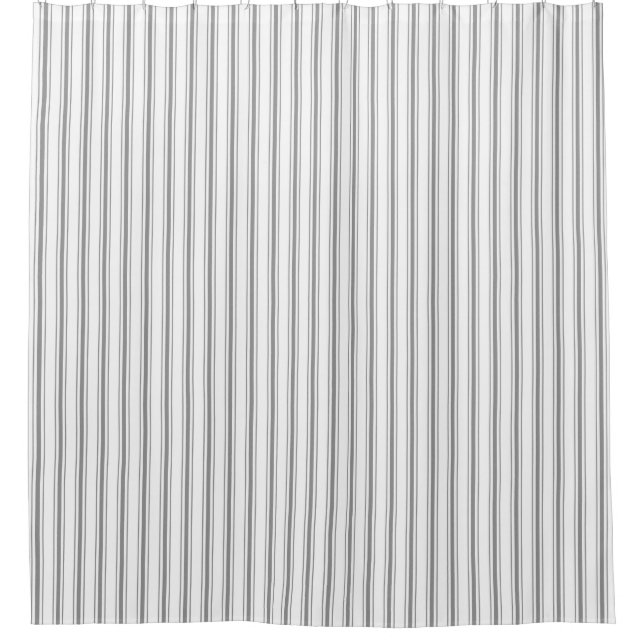 Narrow Stripe Charcoal Grey White Mattress Ticking Shower Curtain (Front)