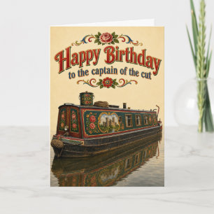 Narrowboat Canal Birthday Card Captain