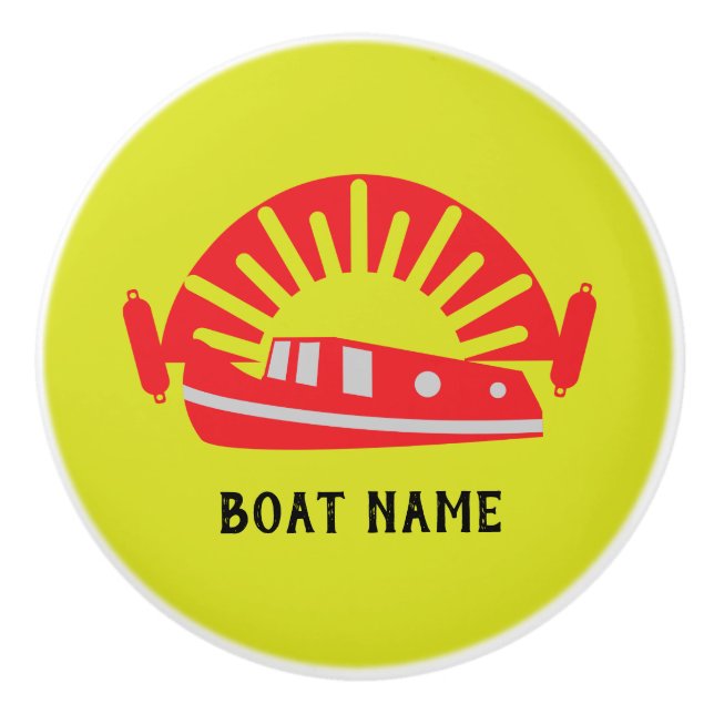 Narrowboat Canal Boat Living Doormat Keychain Wood Ceramic Knob (Front)