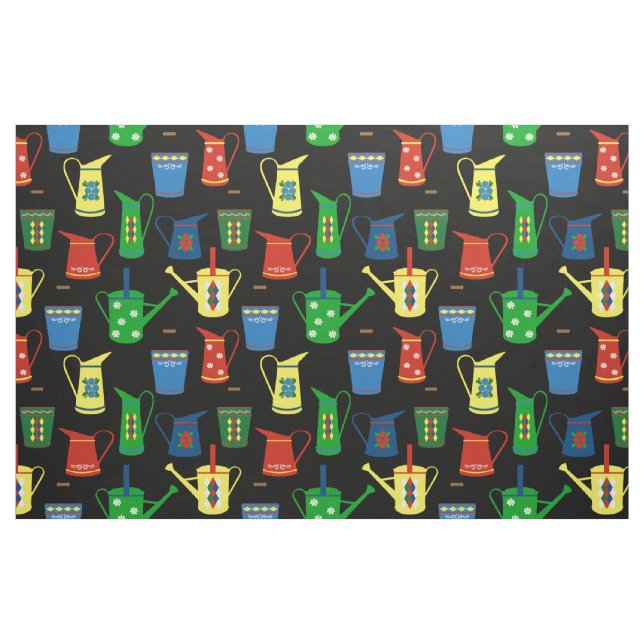 Narrowboat Canal Boat Patterned Black Fabric (Yard)