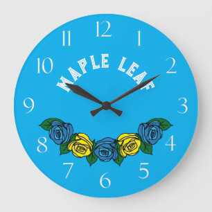 Narrowboat Folk Art Blue Roses Large Clock