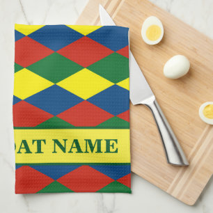 Narrowboat Harlequin Diamonds Custom Boat Name Tea Towel