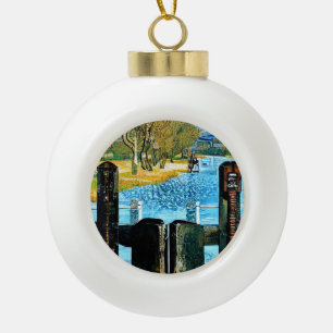 NARROWBOAT LOCK CERAMIC BALL CHRISTMAS ORNAMENT