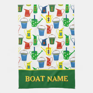 Narrowboat Pattern Canal Boat Name Tea Towel