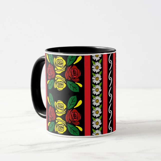 Narrowboat Red Yellow Roses Floral Patterned Mug (Front Left)