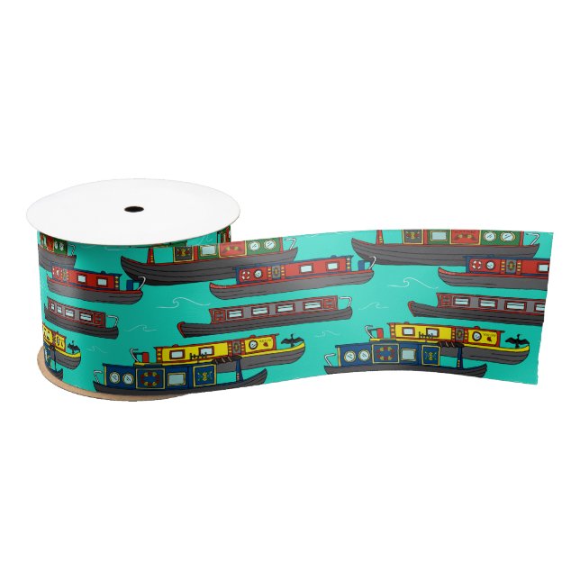 Narrowboats and River Barges Boating Patterned Satin Ribbon (Spool)