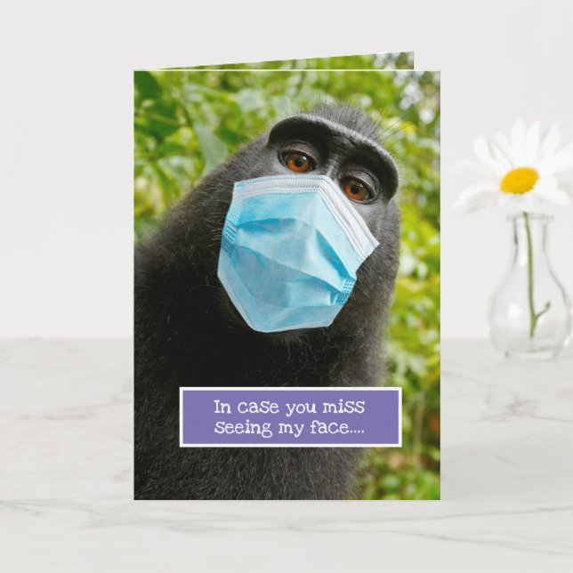 Naruto The Crested Macaque Monkey Selfie- Miss You Card (Small Plant)