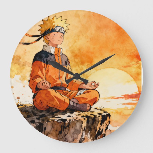 Naruto Watercolor Anime Art Large Clock (Front)