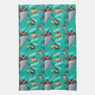 Narwhal and Fish Pirate Pattern Tea Towel