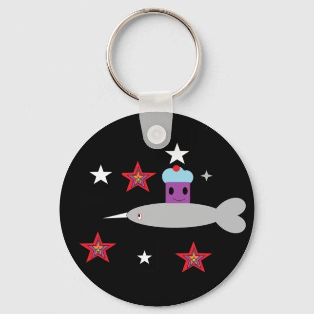 Narwhal and the Space cupcake Key Ring (Front)