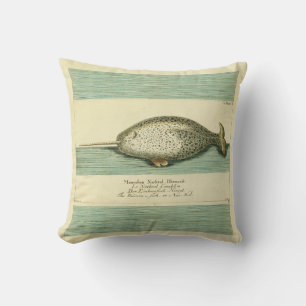 Narwhal Antique Whale Watercolor Painting Cushion