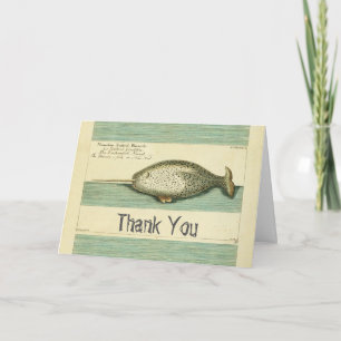 Narwhal Antique Whale Watercolor Scientific Art Thank You Card