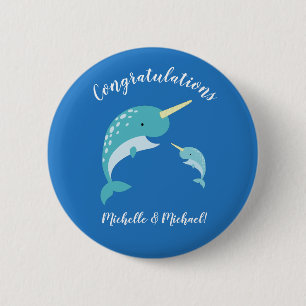 Narwhal Baby Shower Blue Boy Cute 6 Cm Round Badge