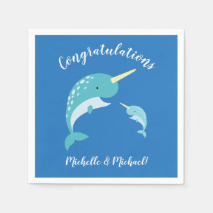 Narwhal Baby Shower Blue Boy Cute Napkin