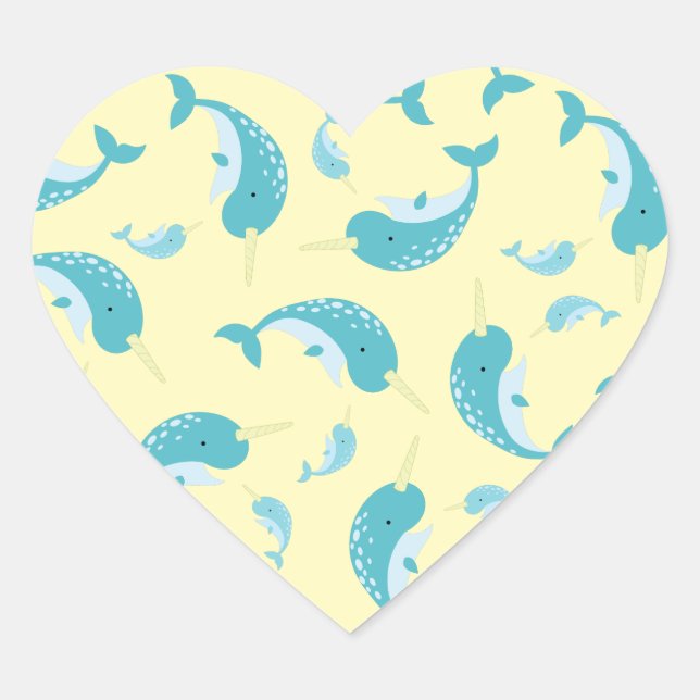 Narwhal Baby Shower Heart Sticker (Front)