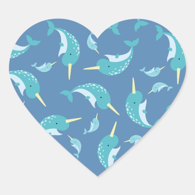 Narwhal Baby Shower Heart Sticker (Front)