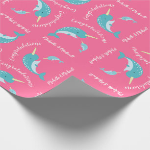 Narwhal Baby Shower Pink Girl Wrapping Paper