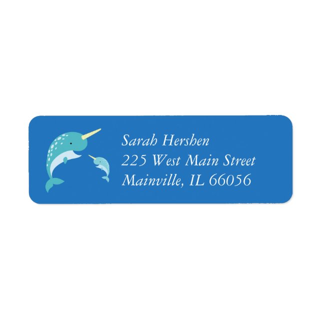 Narwhal Baby Shower Return Address Label (Front)