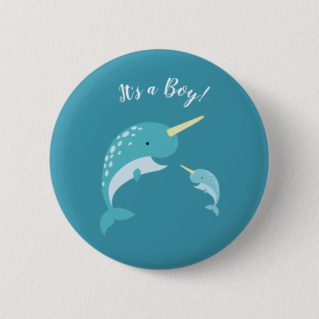 Narwhal Baby Shower Yellow Gender Neutral Whale 6 Cm Round Badge (Front)