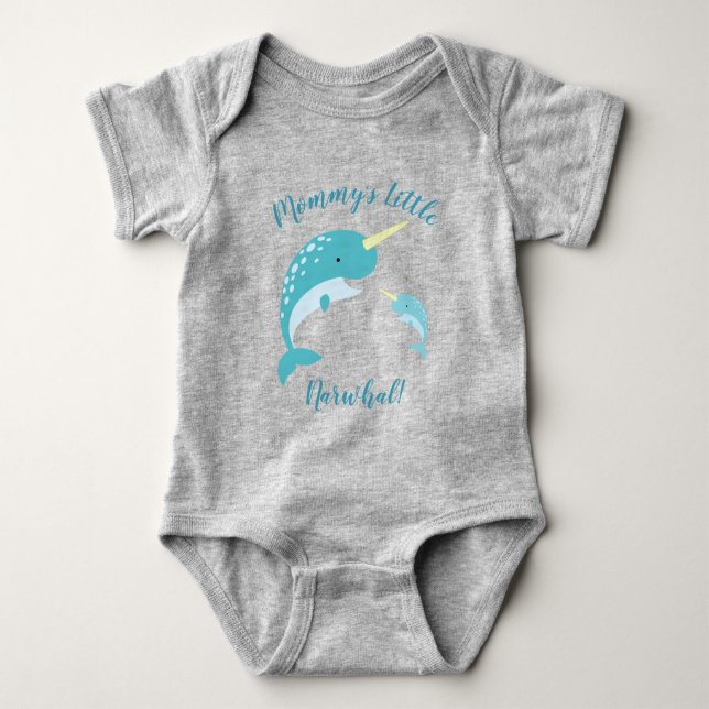 Narwhal Baby Shower Yellow Gender Neutral Whale Bodysuit (Front)