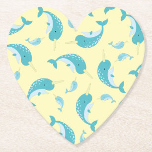 Narwhal Baby Shower Yellow Gender Neutral Whale Paper Coaster