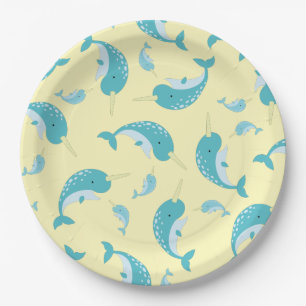 Narwhal Baby Shower Yellow Gender Neutral Whale Paper Plate