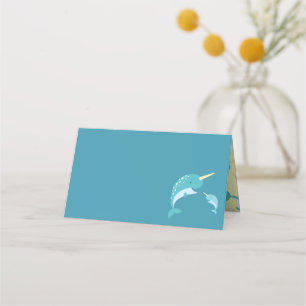 Narwhal Baby Shower Yellow Gender Neutral Whale Place Card