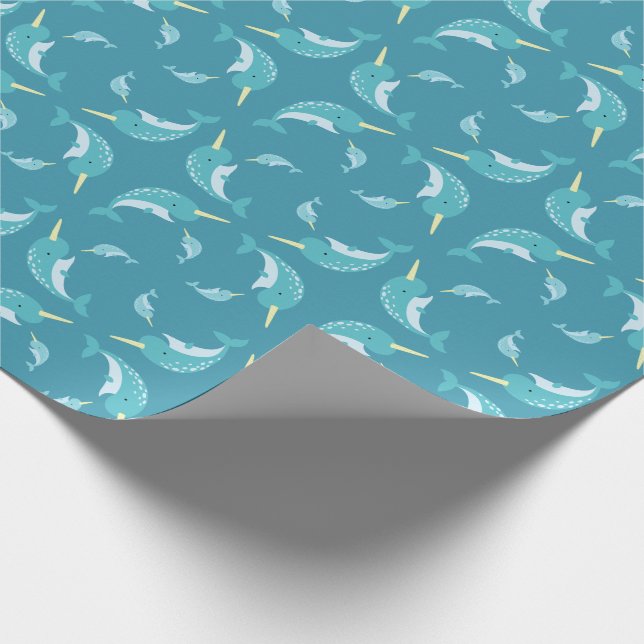 Narwhal Baby Shower Yellow Gender Neutral Whale Wrapping Paper (Corner)