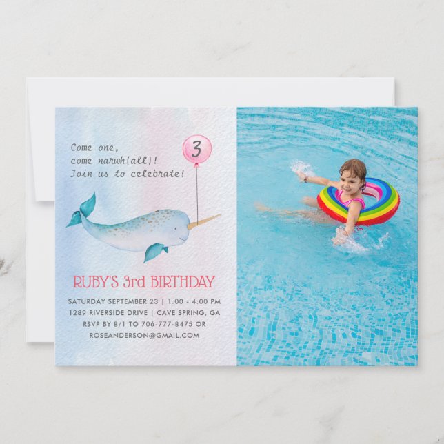 Narwhal Birthday Party Invitation (Front)